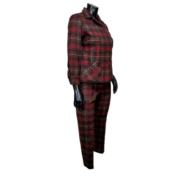 Vintage 60s Handmade Wool Blend Plaid Jacket & Peddle Pusher Pants Outfit Set - Picture 5 of 13